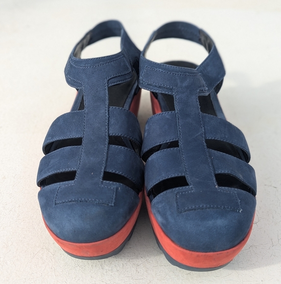 Camper | Laika Red Blue Nubuck Leather Platform Sandals Size EU 38 | US 7.5 - Picture 5 of 15